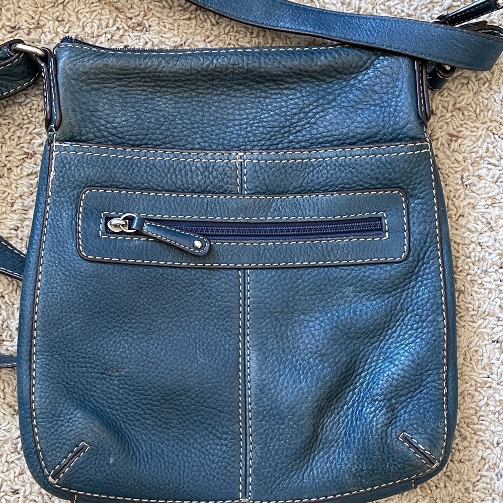 Vintage Steel Blue Fossil Handbag with Shoulder Strap
